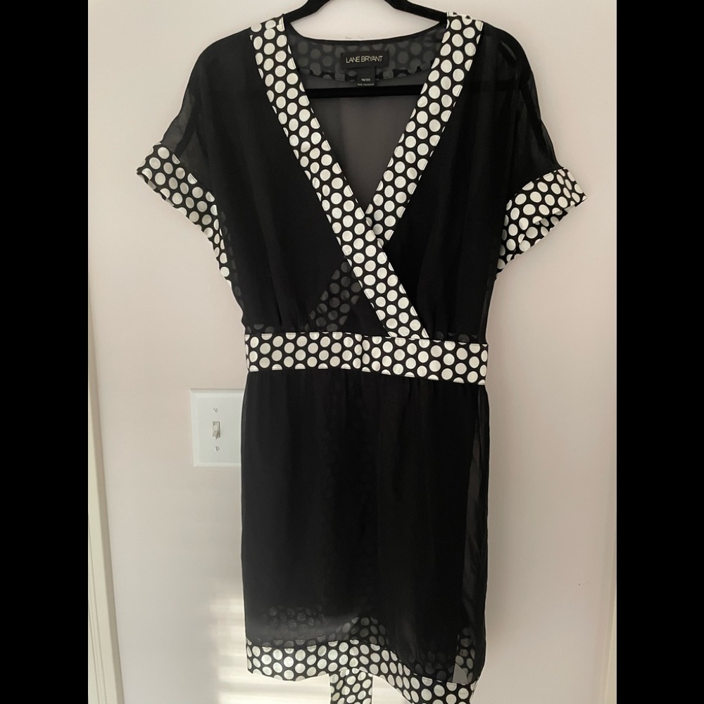 Lane Bryant sheer black and white tunic with tie